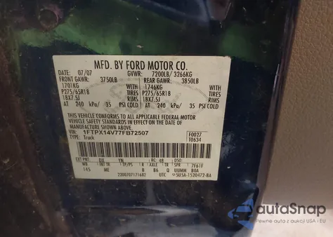 2007 Ford F-150 Fx4/Lariat/Xl/Xlt from USA, damaged, VIN 1FTPX14V77FB72507